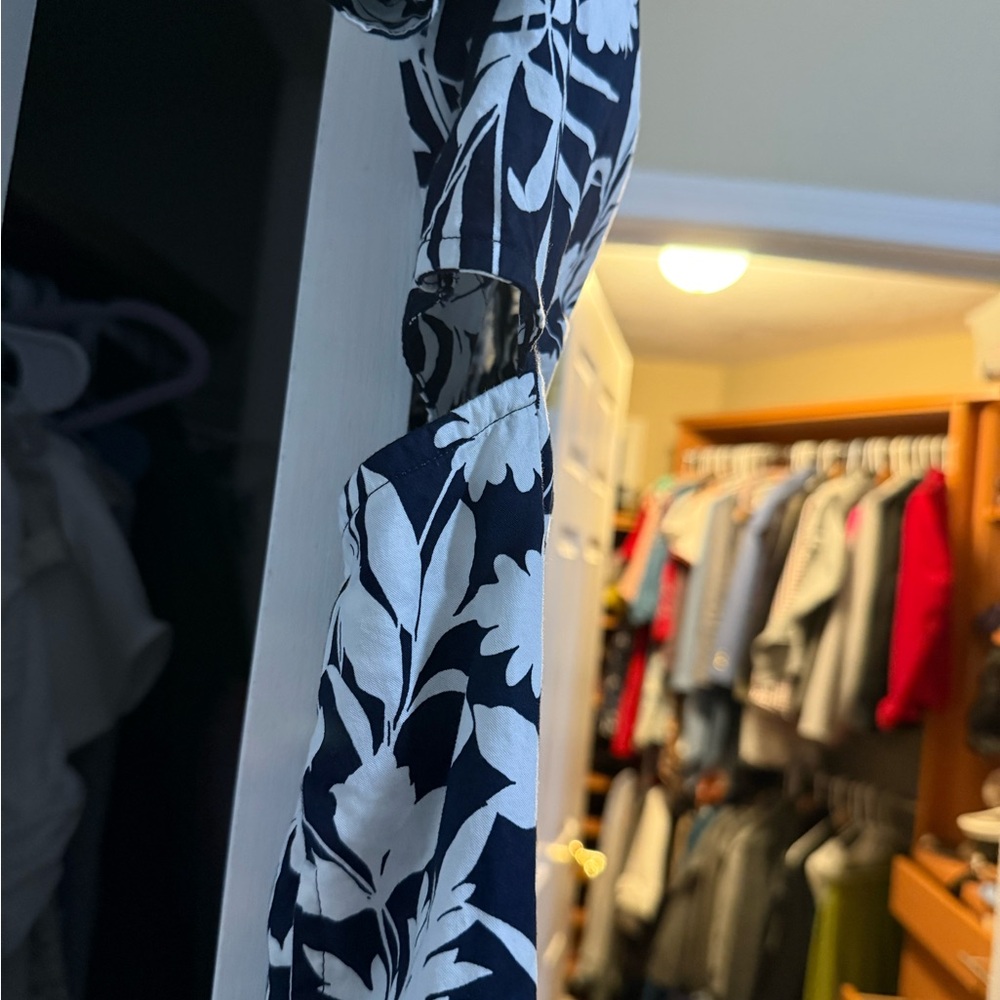 Old Navy Navy Blue & White floral A-line cutout midi dress - Picture 5 of 8